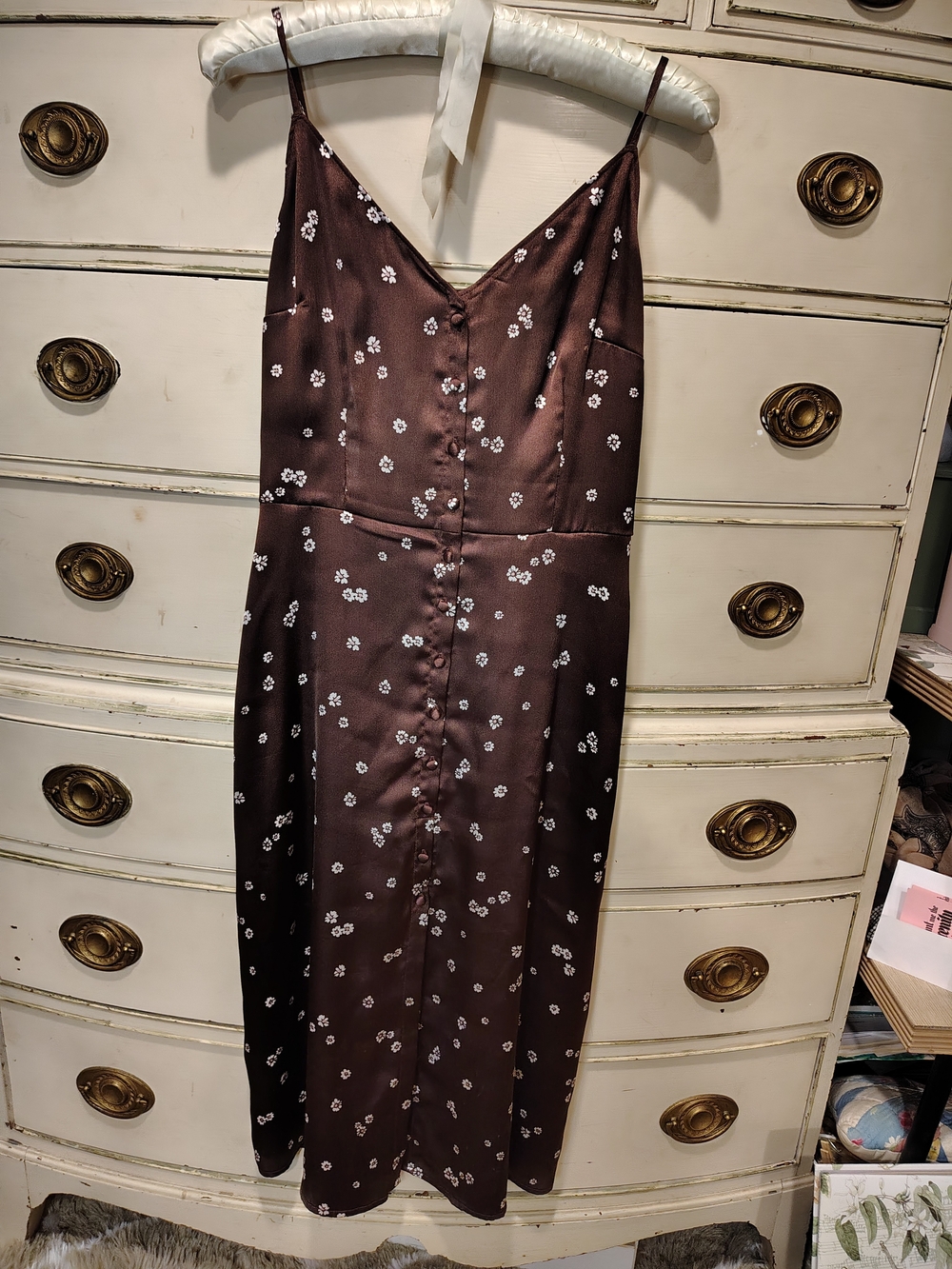 Abercrombie & Fitch Brown Floral Silky Lined Midi Slip Dress - Picture 9 of 14